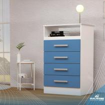 Cômoda 4 Gavetas Jéssica Branco Rosa Azul ACP Móveis 100%MDF