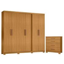 Cômoda 4 Gavetas New e Guarda Roupa Casal San Diego Carvalho Americano TX -Incorplac