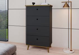 Cômoda 4 Gavetas Pés Palito Retro Lottus Preto/Freijó - Móveis Primus