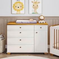 Cômoda 5 Gavetas 1 Porta com Tampo em Madeira Maciça Baby Ananda Casatema Off-white/Mel Cômoda 5 Gavetas 1 Porta com Tampo em Madeira Maciça Baby Ananda Casatema Off-white/Mel