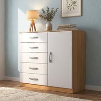 Cômoda 5 Gavetas 1 Porta Grande Armazenamento Luxo Compacta Multiuso Moderna Decorativa Organizadora Design Quarto