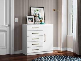 Cômoda 5 Gavetas 1 Porta Milão Branco - Aramóveis Cômoda 5 Gavetas 1 Porta Milão Branco - Aramóveis