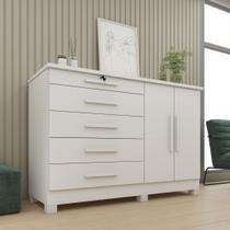 Cômoda 5 Gavetas 2 Portas com Pés 136cm Istambul Branco/Neve Cômoda 5 Gavetas 2 Portas com Pés 136cm Istambul Branco/Neve
