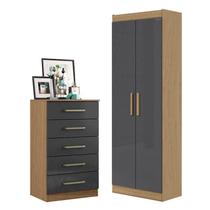 Cômoda 5 Gavetas 2014140 e Armário Multiuso 2000191 Atacama Grafite - Aramóveis