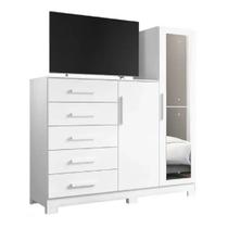 Cômoda 5 gavetas com corrediças telescópicas 2 portas 6 pés New Master Cômoda 5 gavetas com corrediças telescópicas 2 portas 6 pés New Master