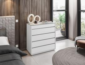 Cômoda 5 Gavetas com Organizador Tampo em Vidro Belize Branco - Rede Móveis Cômoda 5 Gavetas com Organizador Tampo em Vidro Belize Branco - Rede Móveis
