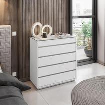 Cômoda 5 Gavetas com Organizador Tampo Vidro Belize Branco