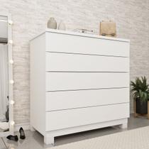 Cômoda 5 Gavetas com Pés 86cm Premium Branco/Neve