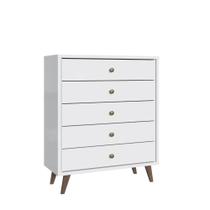 Cômoda 5 Gavetas Cor Branca para Quarto 90cm com Pés CM4050 Decibal