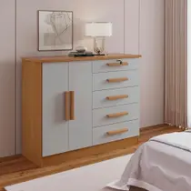 Cômoda 5 Gavetas e Chave Zeus Cinamomo/ Off White Cômoda 5 Gavetas e Chave Zeus Cinamomo/ Off White