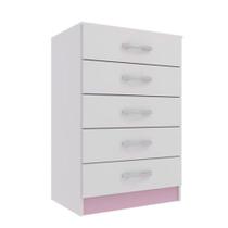 Cômoda 5 Gavetas Maxi - Branco - Rosa Branco - Rosa