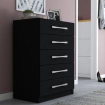 Cômoda 5 Gavetas Monique Preto Fosco - Panorama Móveis Cômoda 5 Gavetas Monique Preto Fosco - Panorama Móveis