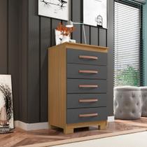 Cômoda 5 Gavetas Porto Belo Carvalho Grafite Clique Chique