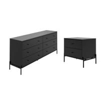Cômoda 6 Gaveta e Mesa Cabeceira 2 Gaveta Jasper Preto Fosco Cômoda 6 Gaveta e Mesa Cabeceira 2 Gaveta Jasper Preto Fosco