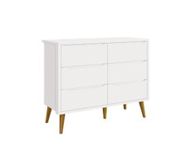 Comoda 6 Gaveta Theo Retrô Branco Fosco