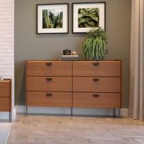 Cômoda 6 Gavetas c/ Puxador Orgânico e Pés em Metal 100% MDF
