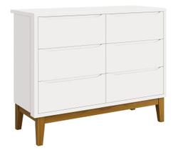 Cômoda 6 Gavetas Classic New Branco Fosco com Madeira - MoveisAqui Cômoda 6 Gavetas Classic New Branco Fosco com Madeira - MoveisAqui