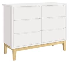 Cômoda 6 Gavetas Classic New Branco Fosco com Natural - MoveisAqui Cômoda 6 Gavetas Classic New Branco Fosco com Natural - MoveisAqui