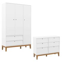 Cômoda 6 Gavetas e Guarda Roupa Unique 3 Portas Branco Soft Eco Wood - Matic