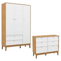 Cômoda 6 Gavetas e Guarda Roupa Unique 3 Portas Freijó Branco Soft Eco Wood - Matic Cômoda 6 Gavetas e Guarda Roupa Unique 3 Portas Freijó Branco Soft Eco Wood - Matic