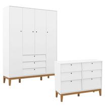 Cômoda 6 Gavetas e Guarda Roupa Unique 4 Portas Branco Soft Eco Wood - Matic