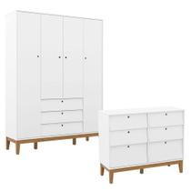 Cômoda 6 Gavetas E Guarda Roupa Unique 4 Portas Branco Soft Eco Wood - Matic Cômoda 6 Gavetas E Guarda Roupa Unique 4 Portas Branco Soft Eco Wood - Matic