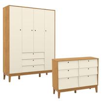 Cômoda 6 Gavetas e Guarda Roupa Unique 4 Portas Freijó Off White Eco Wood - Matic Cômoda 6 Gavetas e Guarda Roupa Unique 4 Portas Freijó Off White Eco Wood - Matic