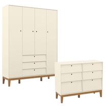 Cômoda 6 Gavetas e Guarda Roupa Unique 4 Portas Off White Eco Wood - Matic Cômoda 6 Gavetas e Guarda Roupa Unique 4 Portas Off White Eco Wood - Matic