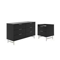 Cômoda 6 Gavetas e Mesa de Cabeceira Yves Preto Champanhe