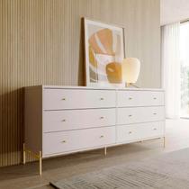 Cômoda 6 Gavetas Jasper 178 cm Branco/Off- White Fosco com Dourado