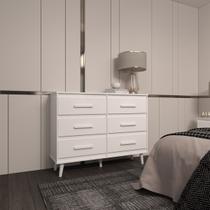 Cômoda 6 Gavetas Maya com Puxadores e Pés Retro Design Moderno Quarto Branco Mobília Decor