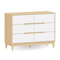 Cômoda 6 Gavetas MDF Quater Móveis Branco com Carvalho Malva Linha Tomi