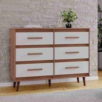 Cômoda 6 Gavetas Mila com Estilo Retrô MDP - Savana/Off-White