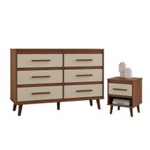 Cômoda 6 Gavetas Pé Palito E Mesa De Cabeceira 1 Gaveta Lima Savana - Off White