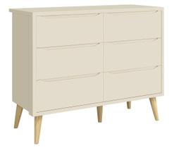 Cômoda 6 Gavetas Théo New Areia Fosco com Natural - MoveisAqui