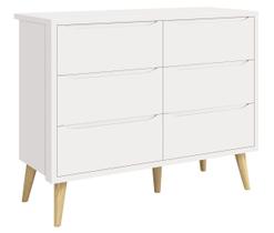 Cômoda 6 Gavetas Théo New Branco Fosco com Natural - Reller
