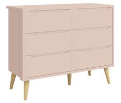 Cômoda 6 Gavetas Théo New Rosa Fosco com Natural - MoveisAqui