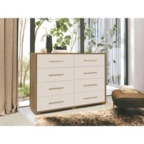 Cômoda 8 Gavetas 100% MDF Lis Marrom/Freijó/Off White