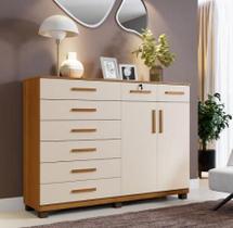 Cômoda 8 Gavetas 2 Portas New Triunfo Benetil Móveis - Cinamomo/off