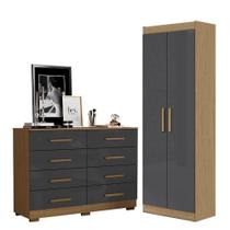 Cômoda 8 Gavetas 2014148 E Armário Multiuso 2000191 Atacama Grafite - Aramóveis