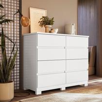 Cômoda 8 Gavetas Corrediças Telescópicas com Pés Roma Branco Cômoda 8 Gavetas Corrediças Telescópicas com Pés Roma Branco