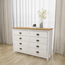 Cômoda 8 Gavetas Topázio 100% Madeira Maciça para Quarto Branco/Freijó Cômoda 8 Gavetas Topázio 100% Madeira Maciça para Quarto Branco/Freijó