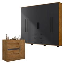 Cômoda 8000 e Guarda Roupa Casal B23063 Freijó Carbono - Araplac Cômoda 8000 e Guarda Roupa Casal B23063 Freijó Carbono - Araplac