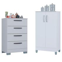 Cômoda 867 4 Gavetas Com Armário Multiuso 2 Portas Pequeno Branco Brilho - Poquema