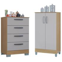 Cômoda 867 4 Gavetas com Armário Multiuso 2 Portas Pequeno Damasco Off White - Poquema Cômoda 867 4 Gavetas com Armário Multiuso 2 Portas Pequeno Damasco Off White - Poquema