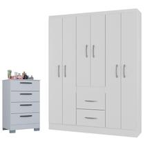 Cômoda 867 4 Gavetas com Guarda Roupa Casal Milão 6 Portas Branco Brilho - Poquema Cômoda 867 4 Gavetas com Guarda Roupa Casal Milão 6 Portas Branco Brilho - Poquema