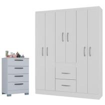 Cômoda 867 4 Gavetas Com Guarda Roupa Casal Milão 6 Portas Branco Brilho - Poquema Cômoda 867 4 Gavetas Com Guarda Roupa Casal Milão 6 Portas Branco Brilho - Poquema