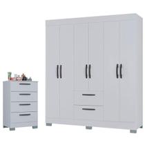 Cômoda 867 4 Gavetas E Guarda Roupa Casal Tóquio 6 Portas Branco Brilho - Poquema Cômoda 867 4 Gavetas E Guarda Roupa Casal Tóquio 6 Portas Branco Brilho - Poquema