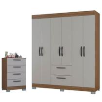 Cômoda 867 4 Gavetas E Guarda Roupa Casal Tóquio 6 Portas Castanho Off White - Poquema Cômoda 867 4 Gavetas E Guarda Roupa Casal Tóquio 6 Portas Castanho Off White - Poquema