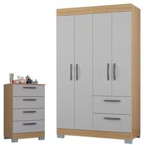 Cômoda 867 4 Gavetas e Guarda Roupa Solteiro Tóquio 4 Portas Damasco Off White - Poquema Cômoda 867 4 Gavetas e Guarda Roupa Solteiro Tóquio 4 Portas Damasco Off White - Poquema